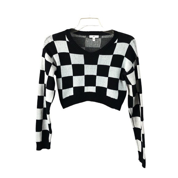 SWEATER - Women's BP. Black And White Checkerboard Cropped Sweater. Size XS - Picture 1 of 13
